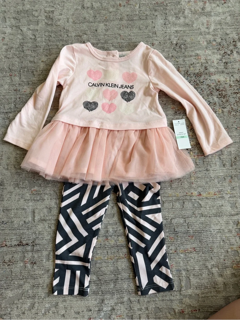 NWT Calvin Klein Jeans Pink Heart Tulle Tunic & Leggings Set, 18M